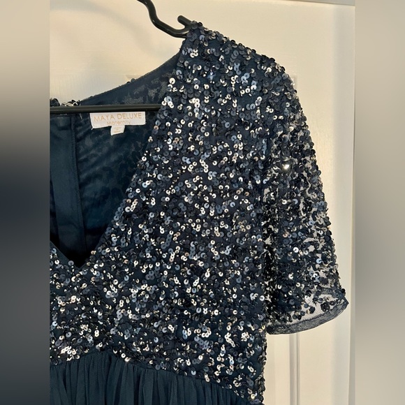 ASOS Maya Maternity Short Sleeve Maxi Dress Formal Gown Tulle Sequins Navy US 10 - Picture 5 of 6